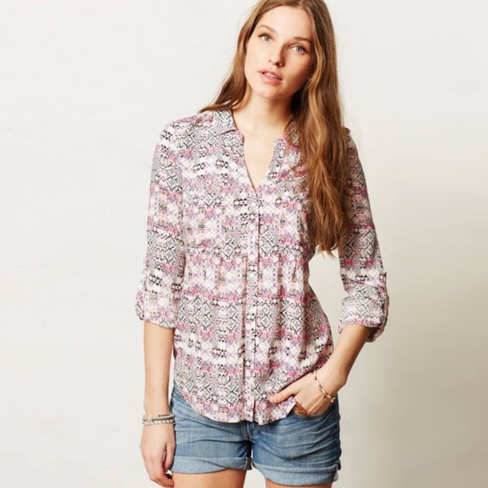 Anthropologie Maeve Aztec Button Down Top Small